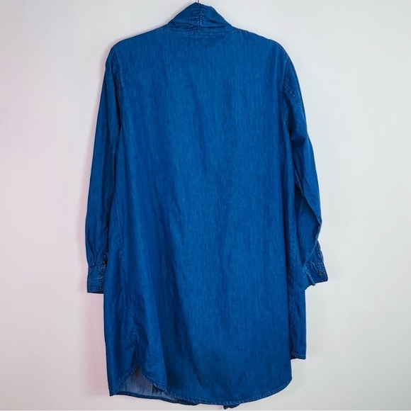 CHAMBRAY DENIM LONG JACKET PATCH POCKETS ROLL TAB SLEEVES SIZE LARGE EUC - Picture 7 of 8